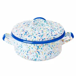 Kapka Enamel Blue Dot Enamel Casserole with Lid, 18cm New