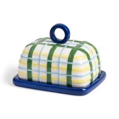 &Klevering Blue Plaid Butter Dish Clearance