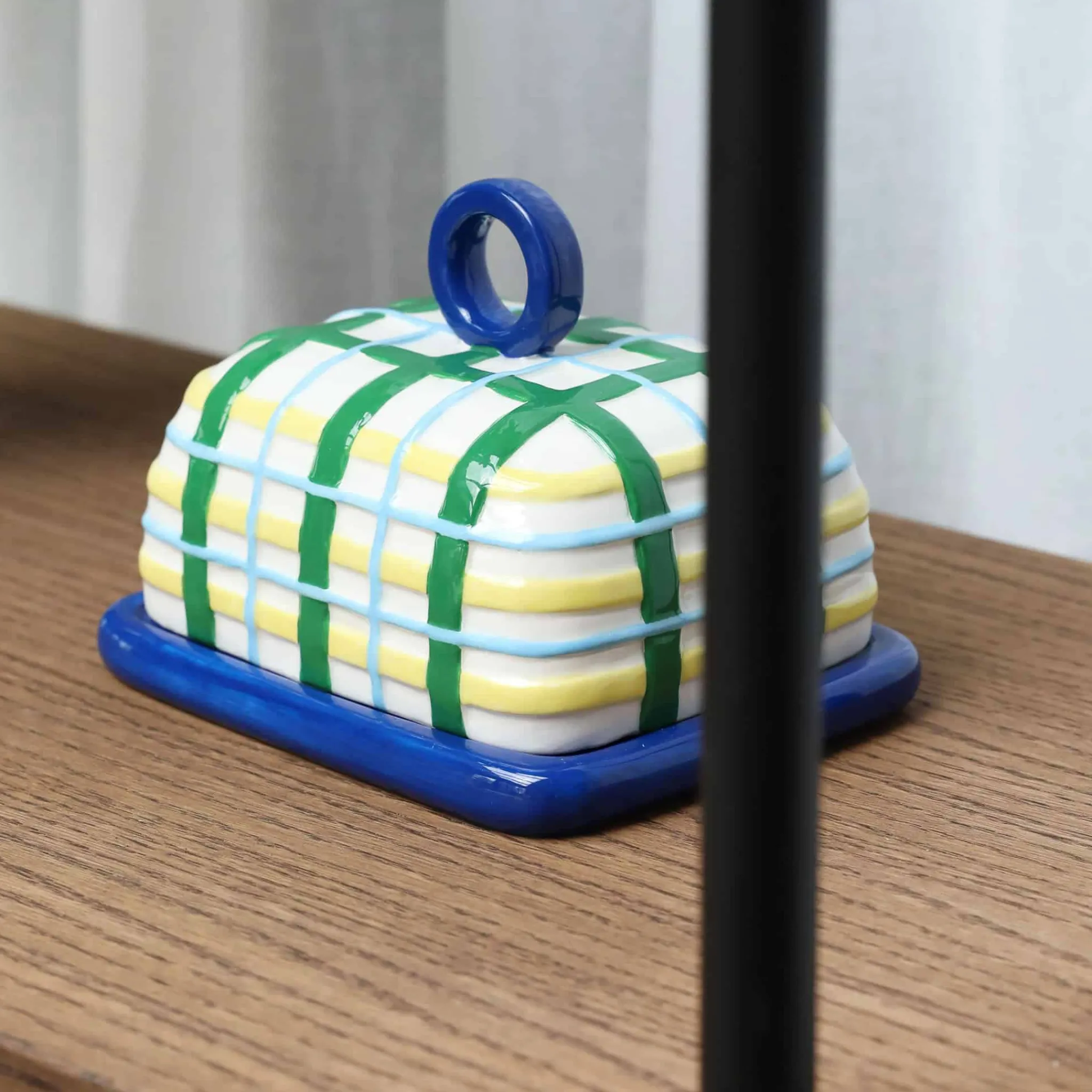 &Klevering Blue Plaid Butter Dish Clearance