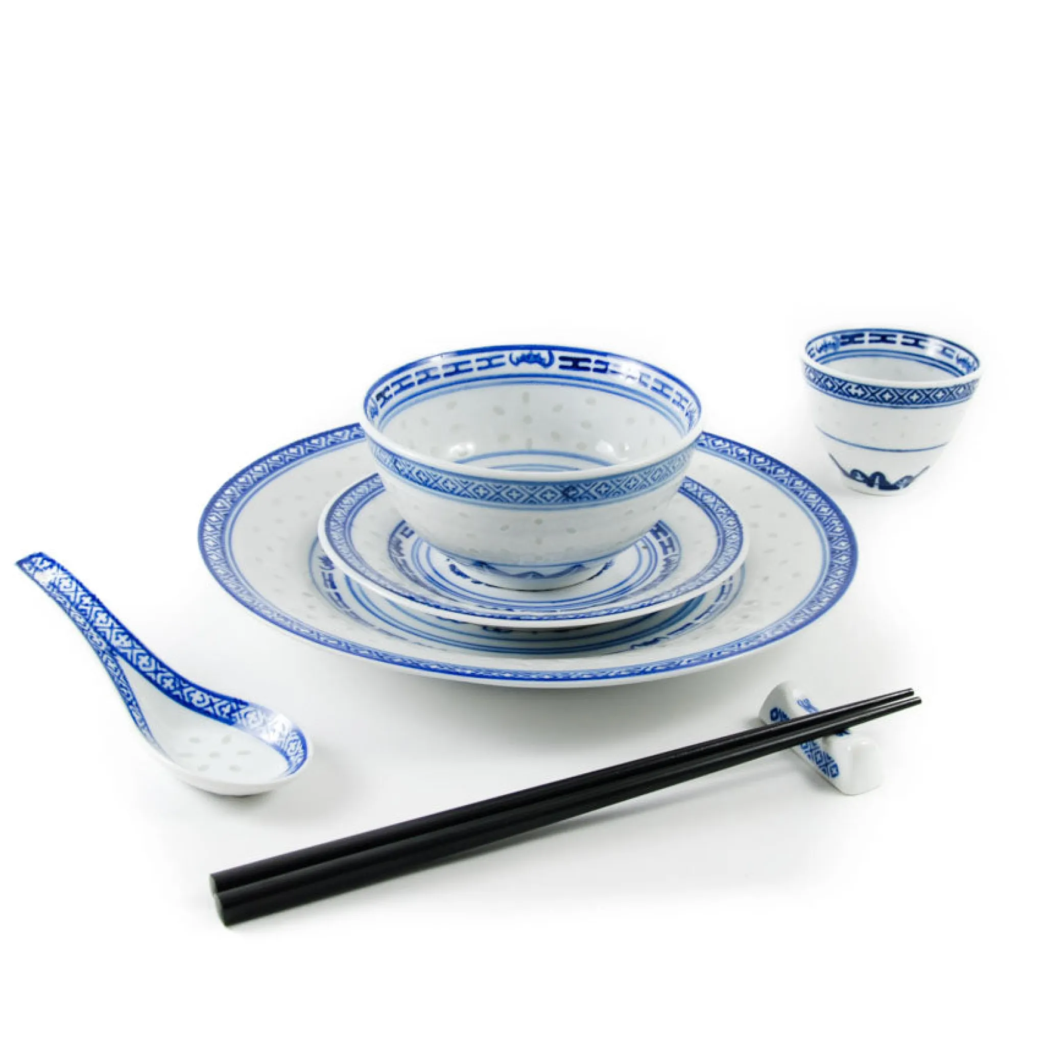 Chinese Tableware Blue Rice Pattern Serving Bowl, 20.3cm Outlet