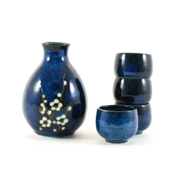 Kiji Stoneware & Ceramics Blue Sakura Sake Set