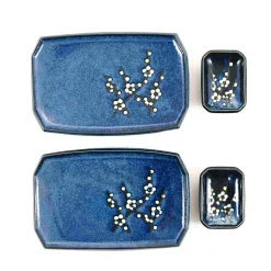Kiji Stoneware & Ceramics Blue Sakura Sushi Serving Set