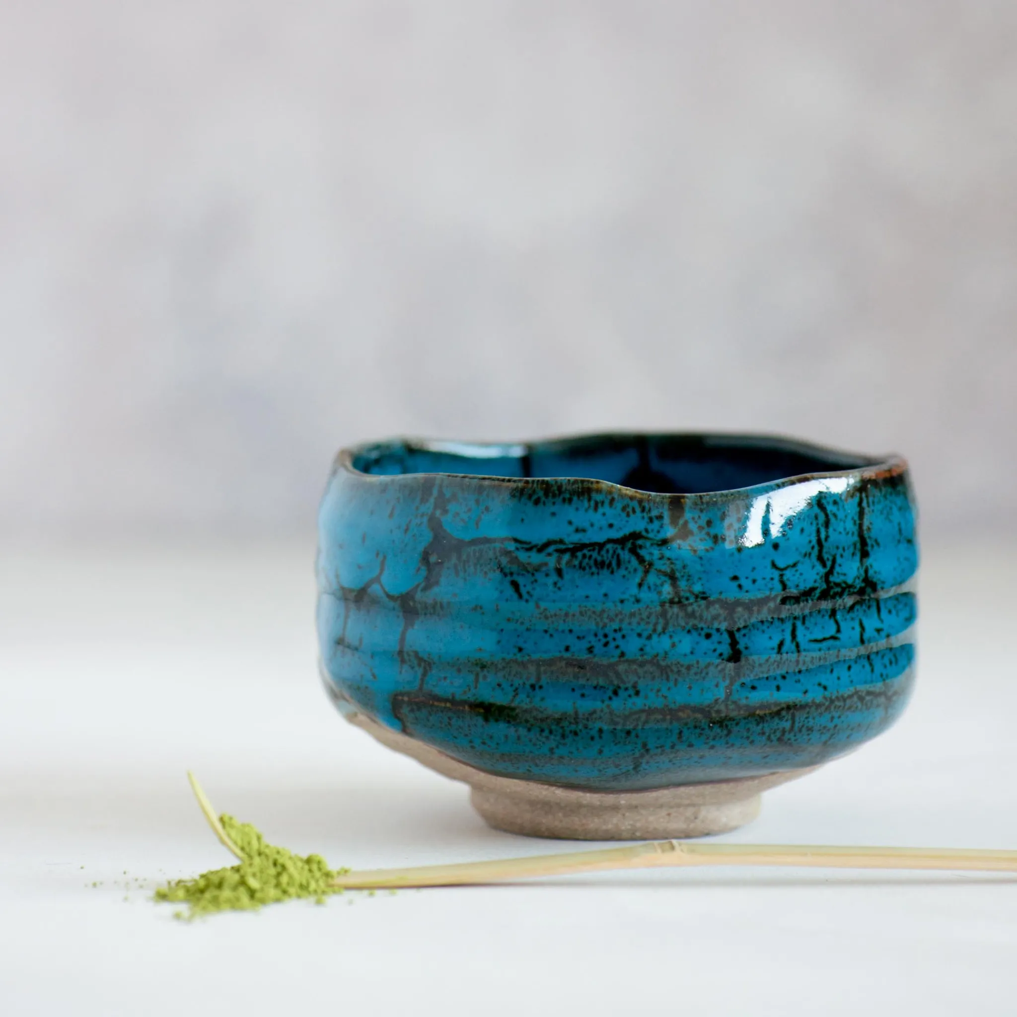 Kiji Stoneware & Ceramics Blue Storm Matcha Bowl, 11.7cm Hot