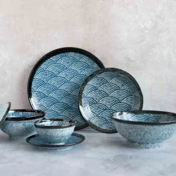 Kiji Stoneware & Ceramics Blue Wave Covered Bowl, 15.7cm Clearance