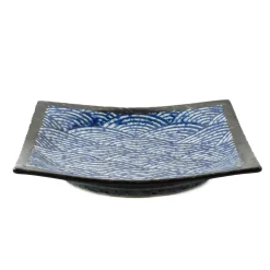 Kiji Stoneware & Ceramics Blue Wave Large Square Plate, 23.5cm