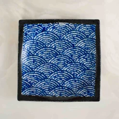 Kiji Stoneware & Ceramics Blue Wave Large Square Plate, 23.5cm