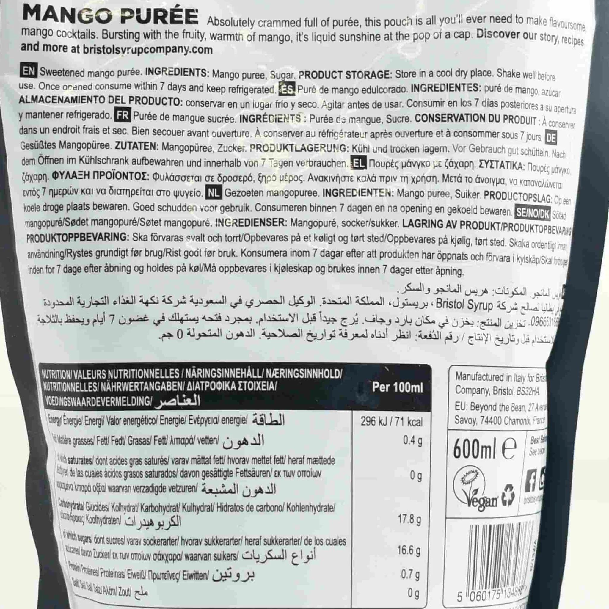 Bristol Syrup Co Mango Puree, 600ml Clearance