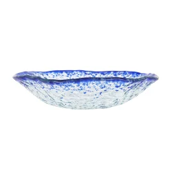 Turkish Tableware Cobalt Blue Rim Glass Bowl, 17.5cm New