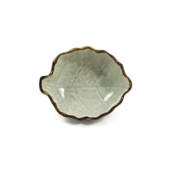 Kiji Stoneware & Ceramics Cream & Pale Green Leaf Dish, 9.8cm
