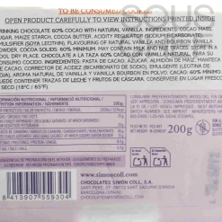 Simon Coll Drinking Chocolate Bar with 60% Cocoa & Bourbon Vanilla, 200g Sale