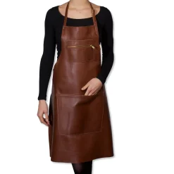 Dutchdeluxes Leather Zipper Apron in Classic Brown Online