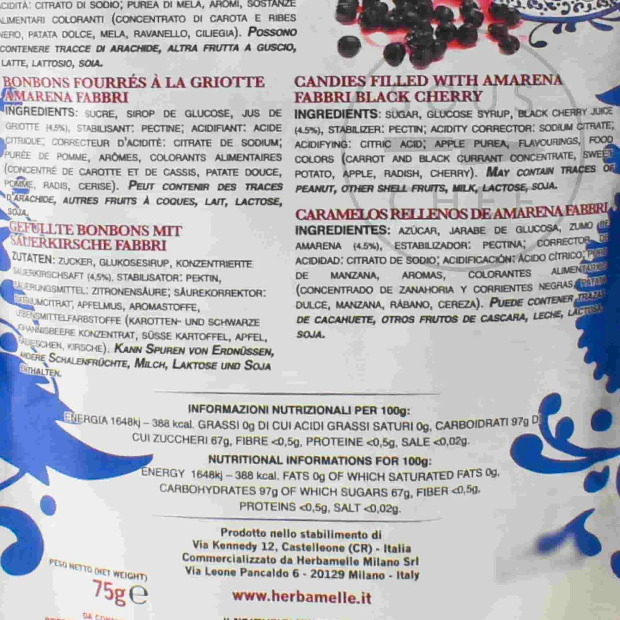 Fabbri Herbamelle Amarena Cherry Sweets, 75g Sale
