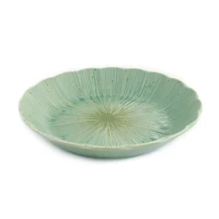 Kiji Stoneware & Ceramics Green Scalloped Japanese Deep Dinner Plate, 22cm Hot