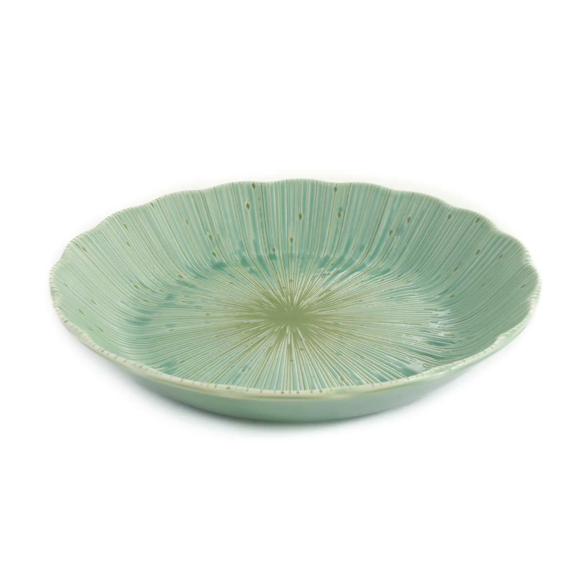 Kiji Stoneware & Ceramics Green Scalloped Japanese Deep Dinner Plate, 22cm Hot