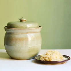 Sauerkraut Pots Handmade Stoneware Fermenting Crock in Green 2 litre Best