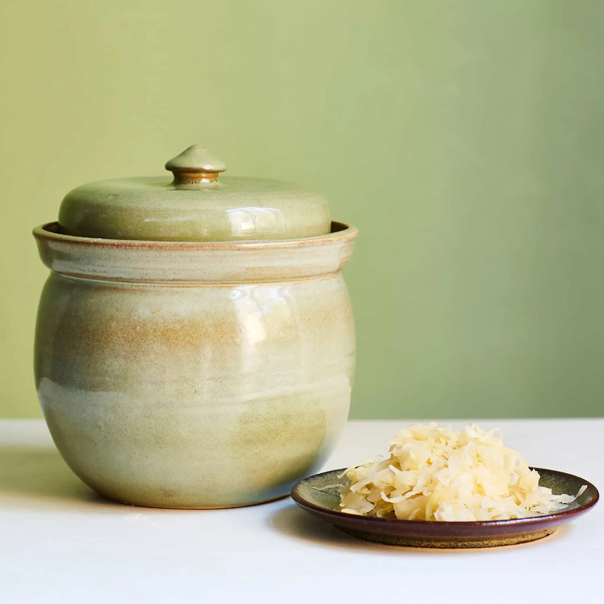 Sauerkraut Pots Handmade Stoneware Fermenting Crock in Green 2 litre Best