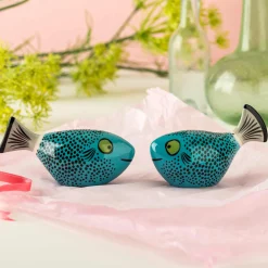 Hannah Turner Set of 2 Blue Fish Salt & Pepper Shakers, 10cm Best