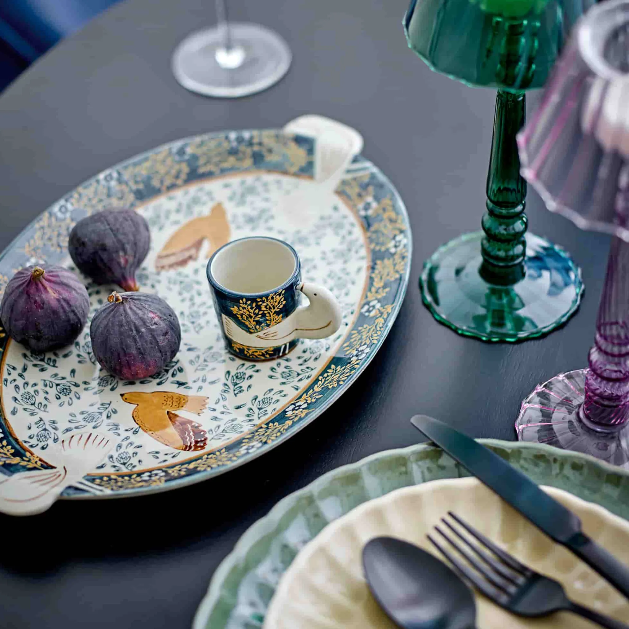 Bloomingville Hezha Blue Stoneware Serving Platter, 34x25cm Outlet