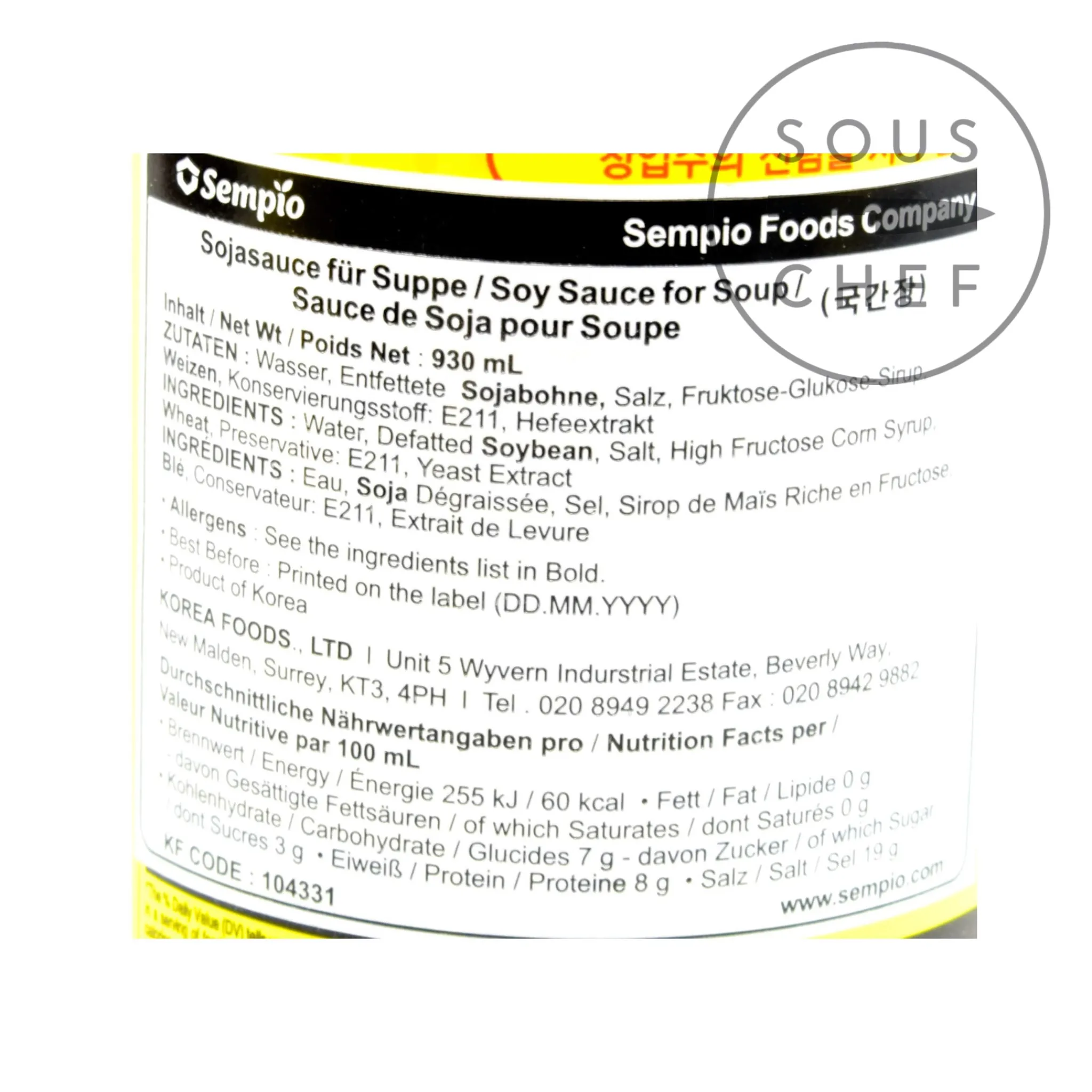 Sempio Korean Soy Sauce For Soup, 860ml