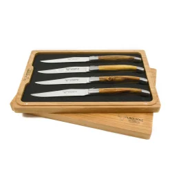 Laguiole en Aubrac Set of 4 Full Handle Steak Knives, Pistachio Wood Best