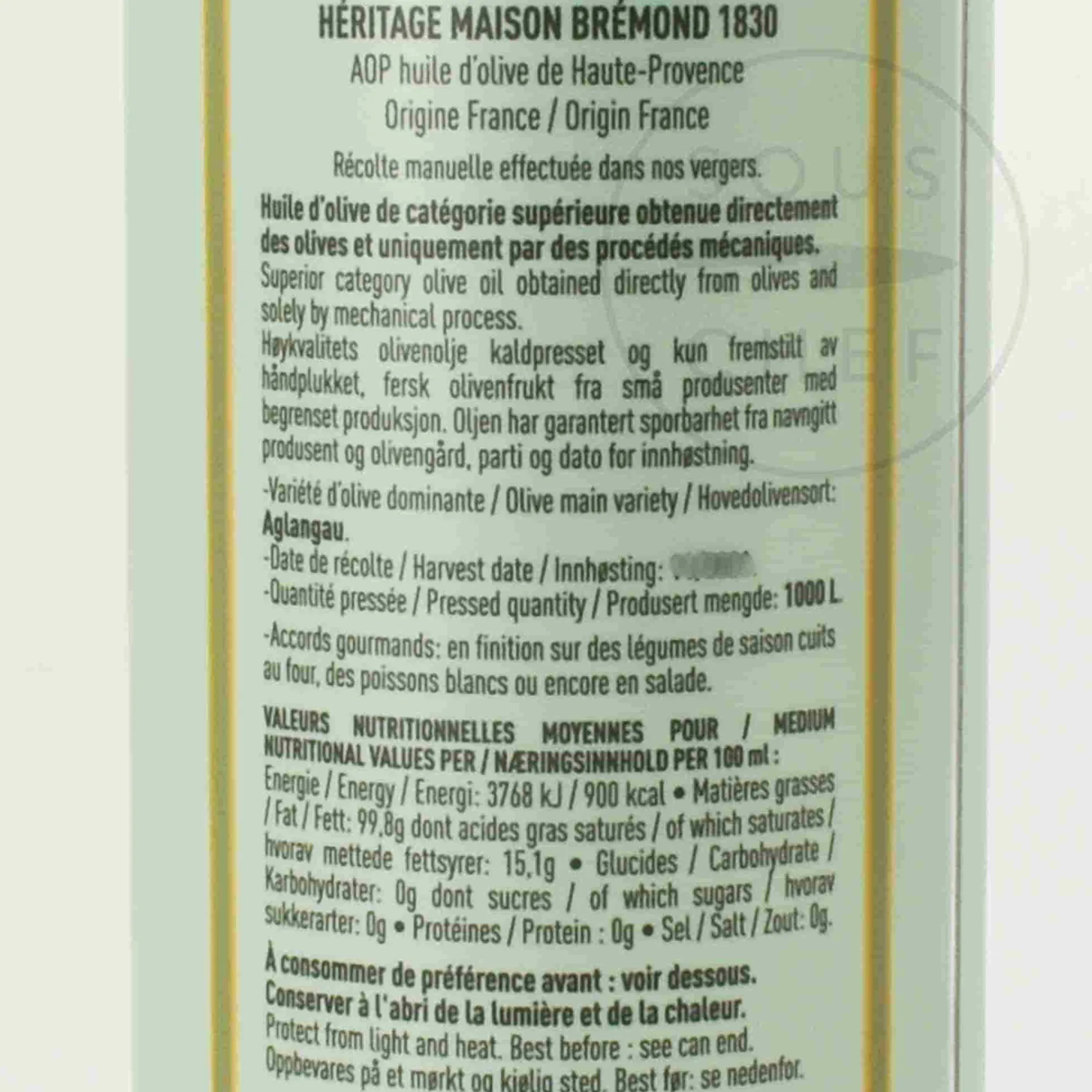 Maison Bremond Heritage Green Fruity Provence Extra Virgin Olive Oil, 500ml New