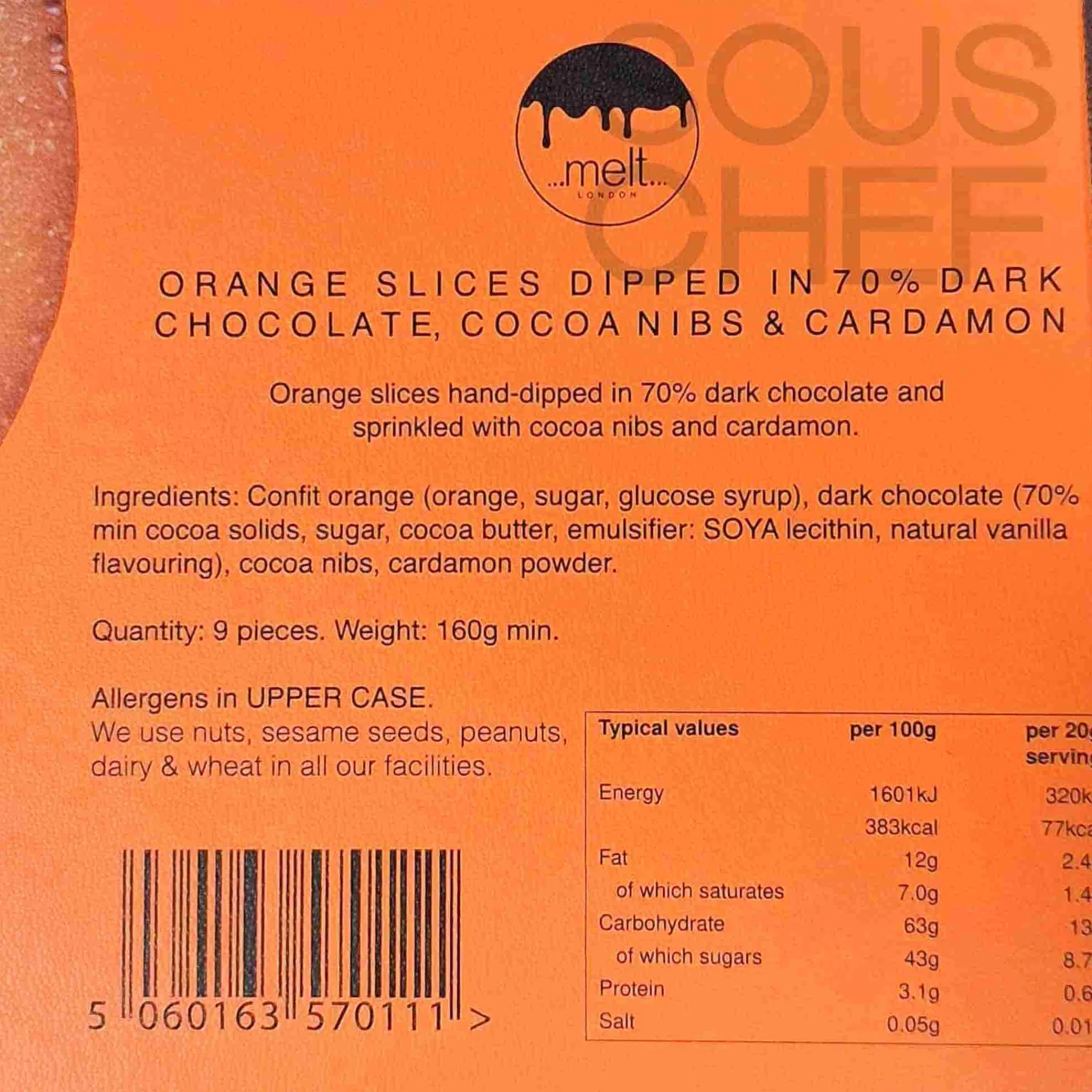 Melt London 9 Piece Dark Chocolate Dipped Orange Slices New