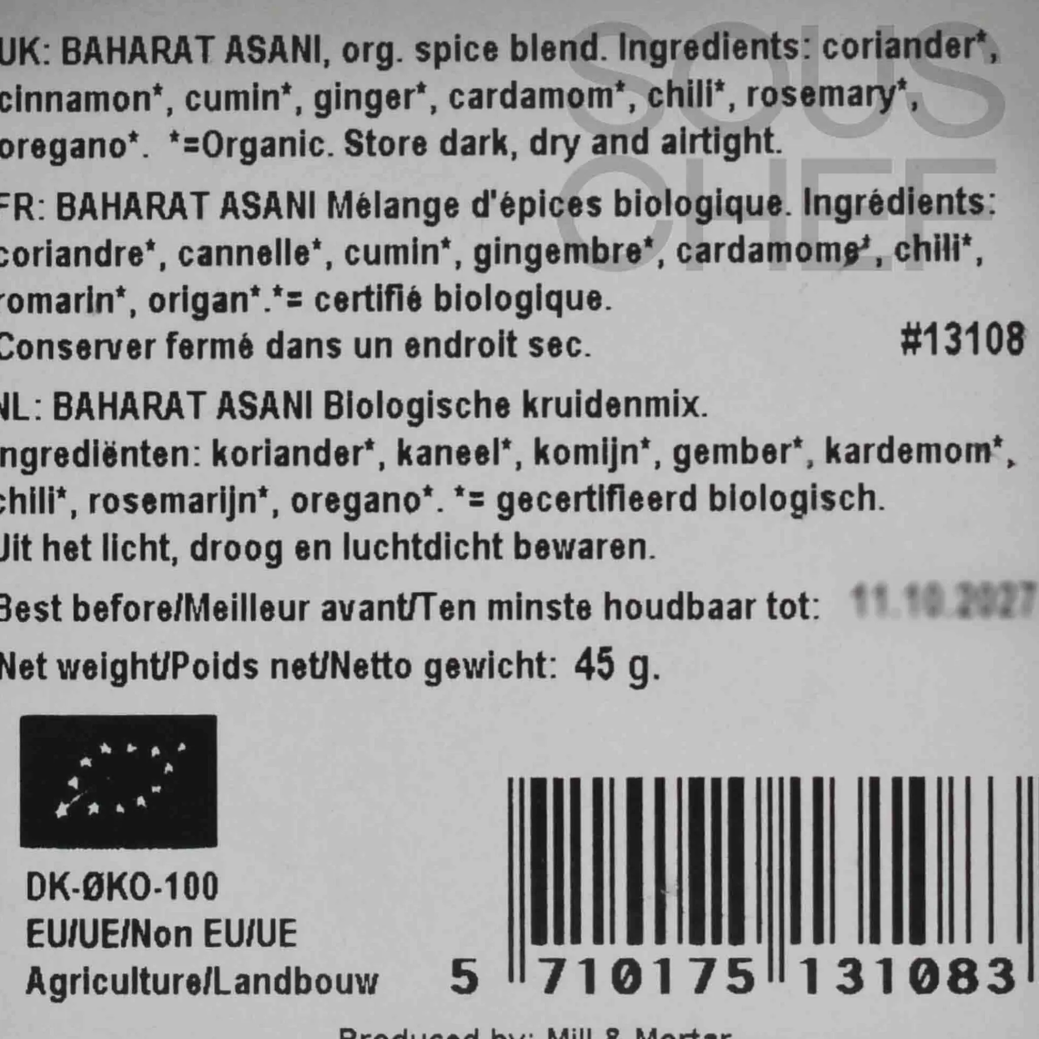 Mill & Mortar Organic Baharat Asani, 45g Clearance