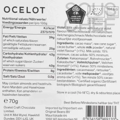 Ocelot Organic Milk Chocolate & Violet Chocolate Bar, 70g New