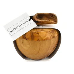 Naturally Med Olive Wood Salt Pot and Scoop Set