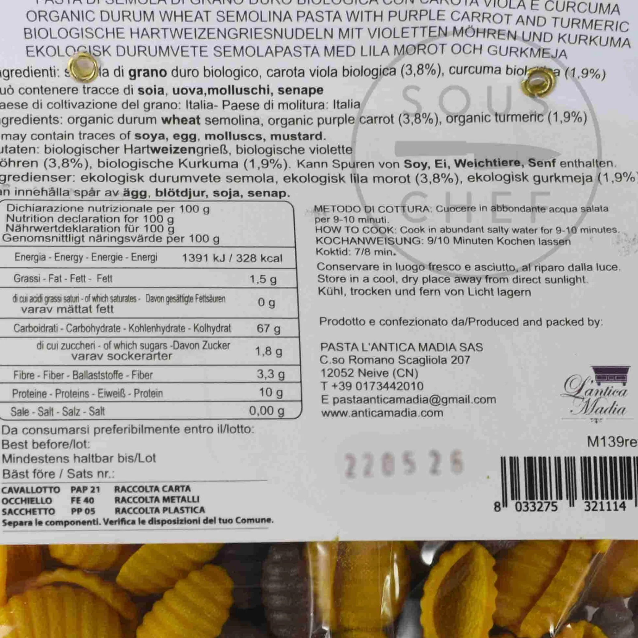 L'Antica Madia Pasta L'Antica Organic Gnocchi Pasta Turmeric & Purple Carrot, 250g Sale