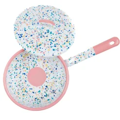Kapka Enamel Pink Dot Enamel Saute Pan with Lid, 16cm Clearance
