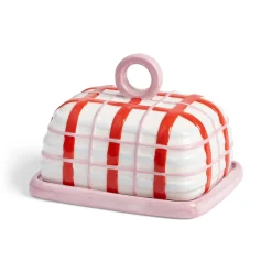 &Klevering Pink Plaid Butter Dish New
