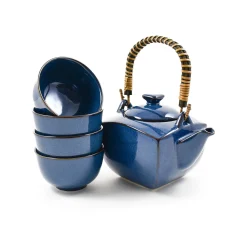 Kiji Stoneware & Ceramics Rich Blue Japanese Tea Set for Four Discount