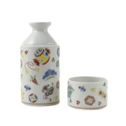 Seikou Porcelain Patterned Sake Jug and Cup Sale