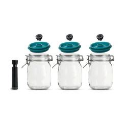 Airtender Set of 3 x Kilner Clip Top Jars with Vacuum Seal Lids