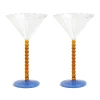 &Klevering Set of 2 Amber Bubble Stem Martini Glasses, 150ml