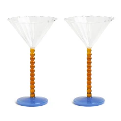 &Klevering Set of 2 Amber Bubble Stem Martini Glasses, 150ml