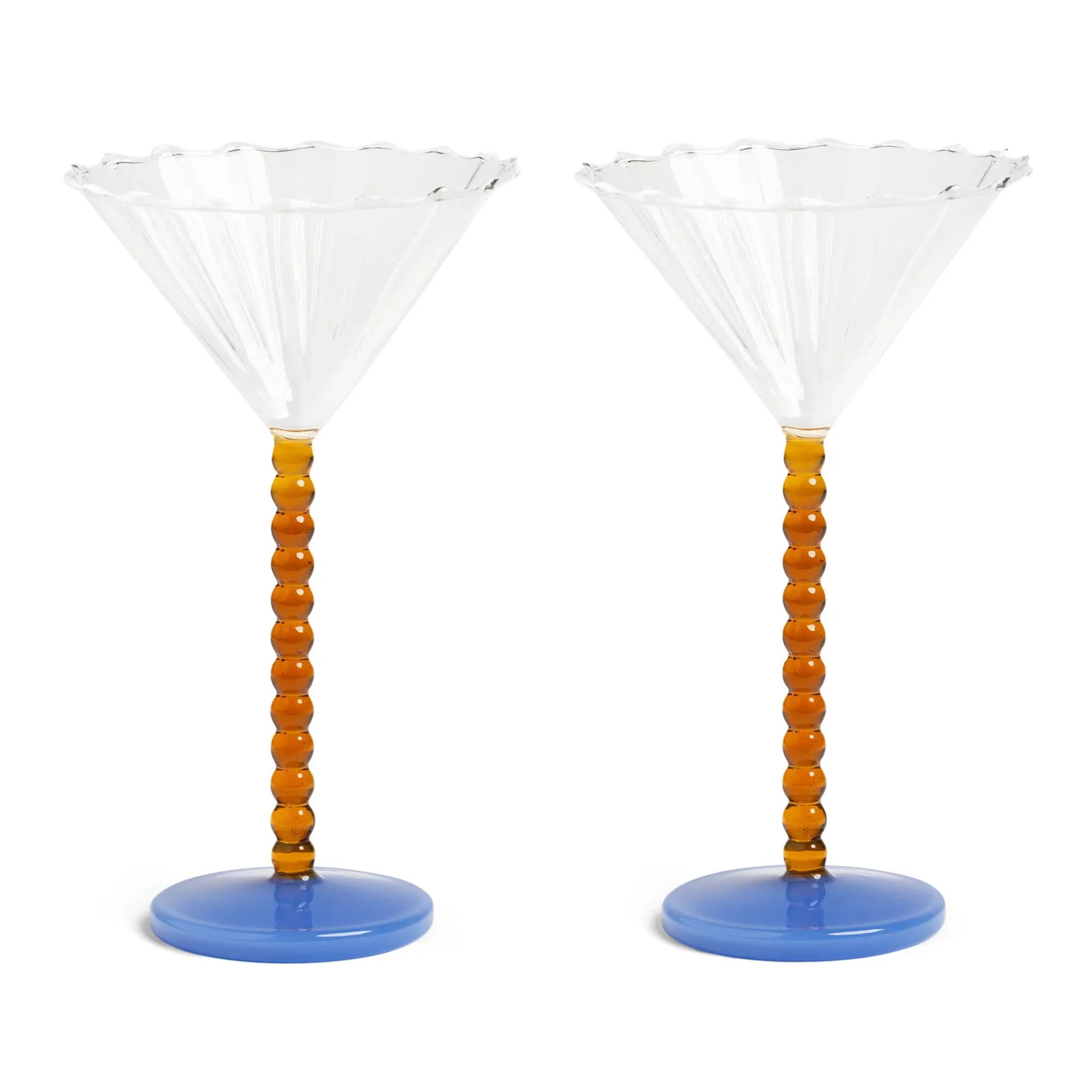 &Klevering Set of 2 Amber Bubble Stem Martini Glasses, 150ml