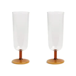 &Klevering Set of 2 Amber Stem Champagne Flute, 250ml New