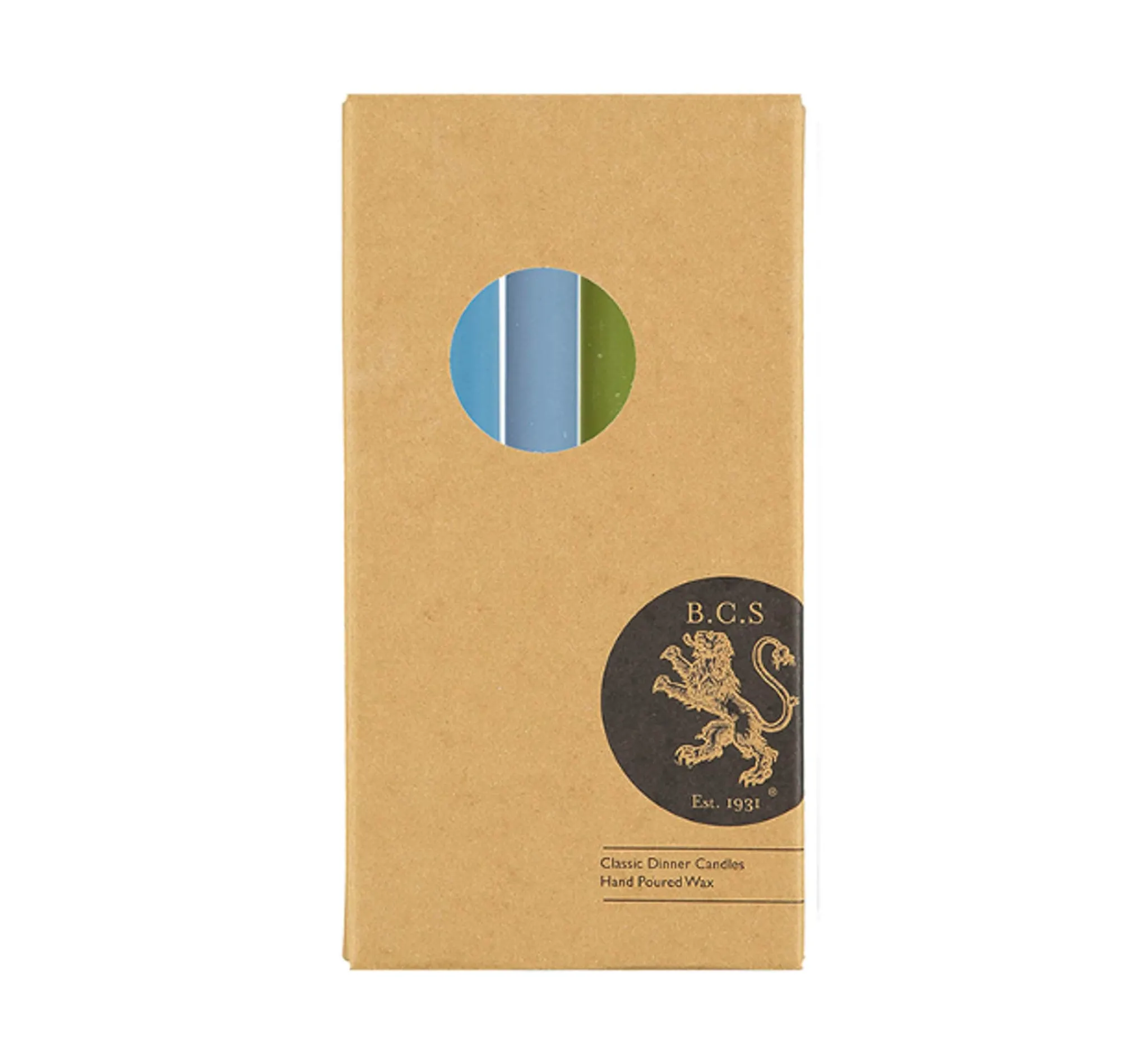 British Colour Standard Set of 6 Blue Green Assorted Candles Hot