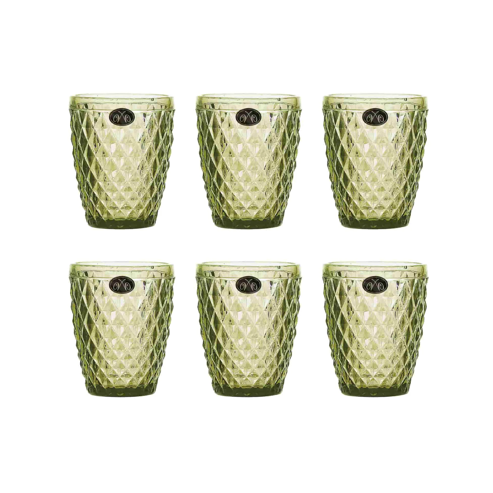 Bright Glassware Set of 6 Green Diamond Tumblers, 270ml Outlet