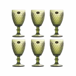 Bright Glassware Set of 6 Green Diamond Wine Glasses, 350ml New