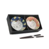 Emro Aziatica Set of 2 Lucky Cat Rice Bowls with Chopsticks New