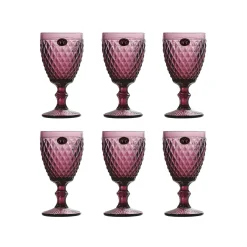 Bright Glassware Set of 6 Purple Diamond Wine Glasses, 350ml