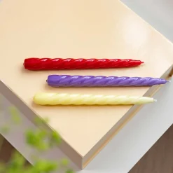 &Klevering Set of 3 Red and Purple Twisted Candles