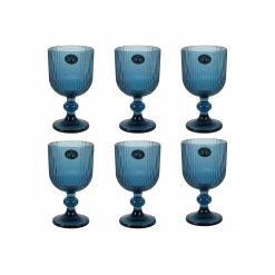 Bright Glassware Set of 6 Ribbed Blue Wine Glasses, 255ml Best