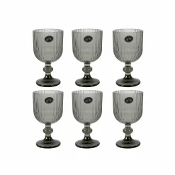 Bright Glassware Set of 6 Ribbed Green Wine Glasses, 255ml Clearance