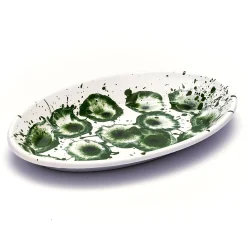 Kapka Enamel Splatter Madness Enamel Oval Serving Plate, Green, 31cm