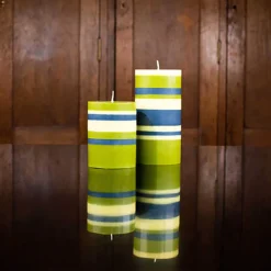 British Colour Standard Striped Pillar Candle, Olive & Navy, 10cm Best