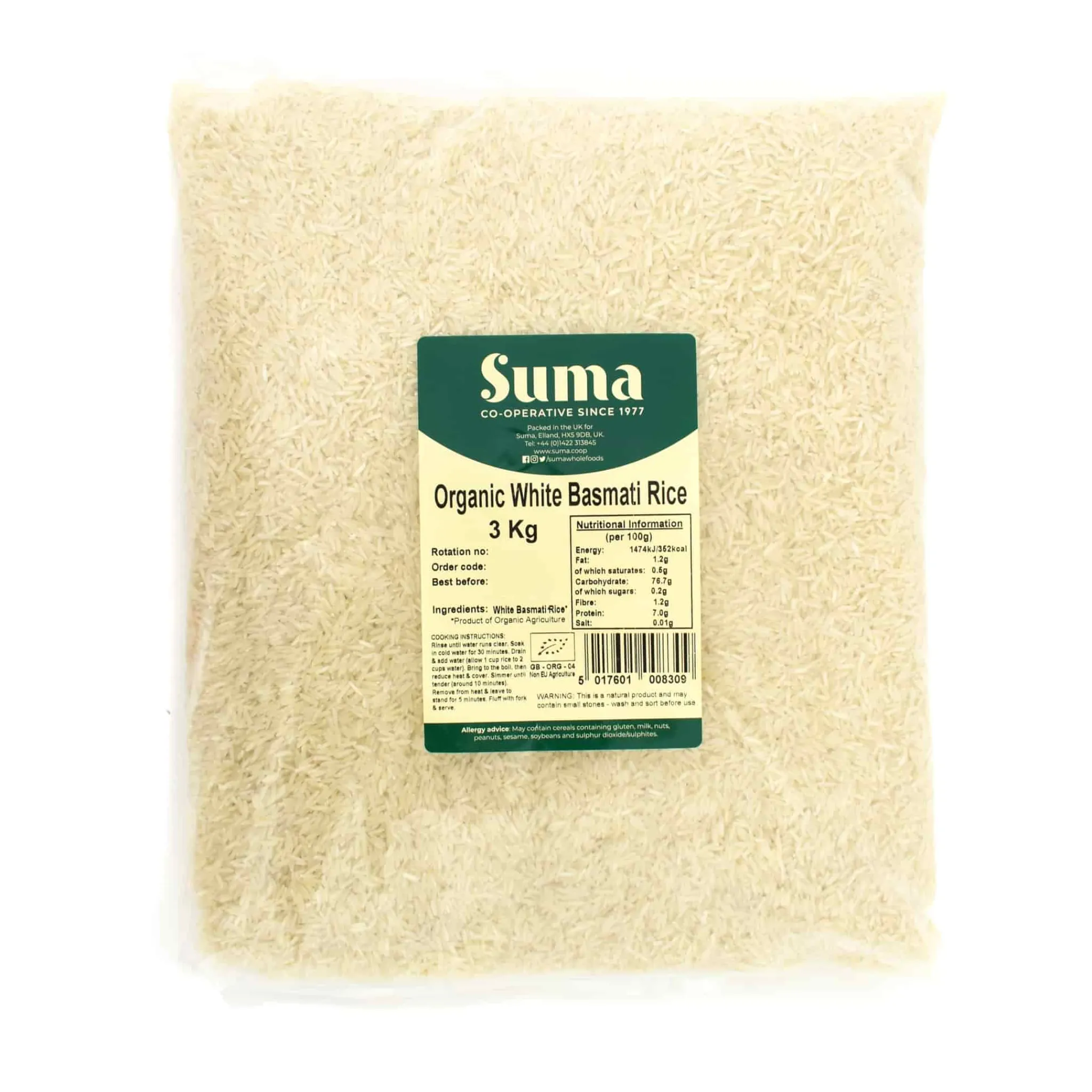 Suma Organic White Basmati Rice, 3kg